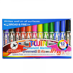 ปากกาเคมี 2 หัว ตราม้า 12 สี